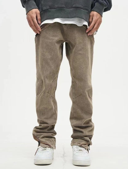 Men's Khaki Retro Wash Denim Casual Pants