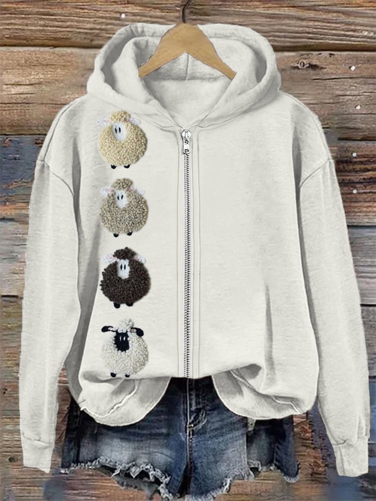 Animal Digital Printing Zipper Hooded Sweatshirt