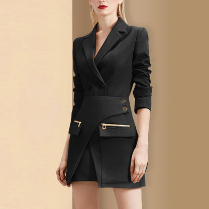 Ladies Blazer Dress Suit with Gold Buttons