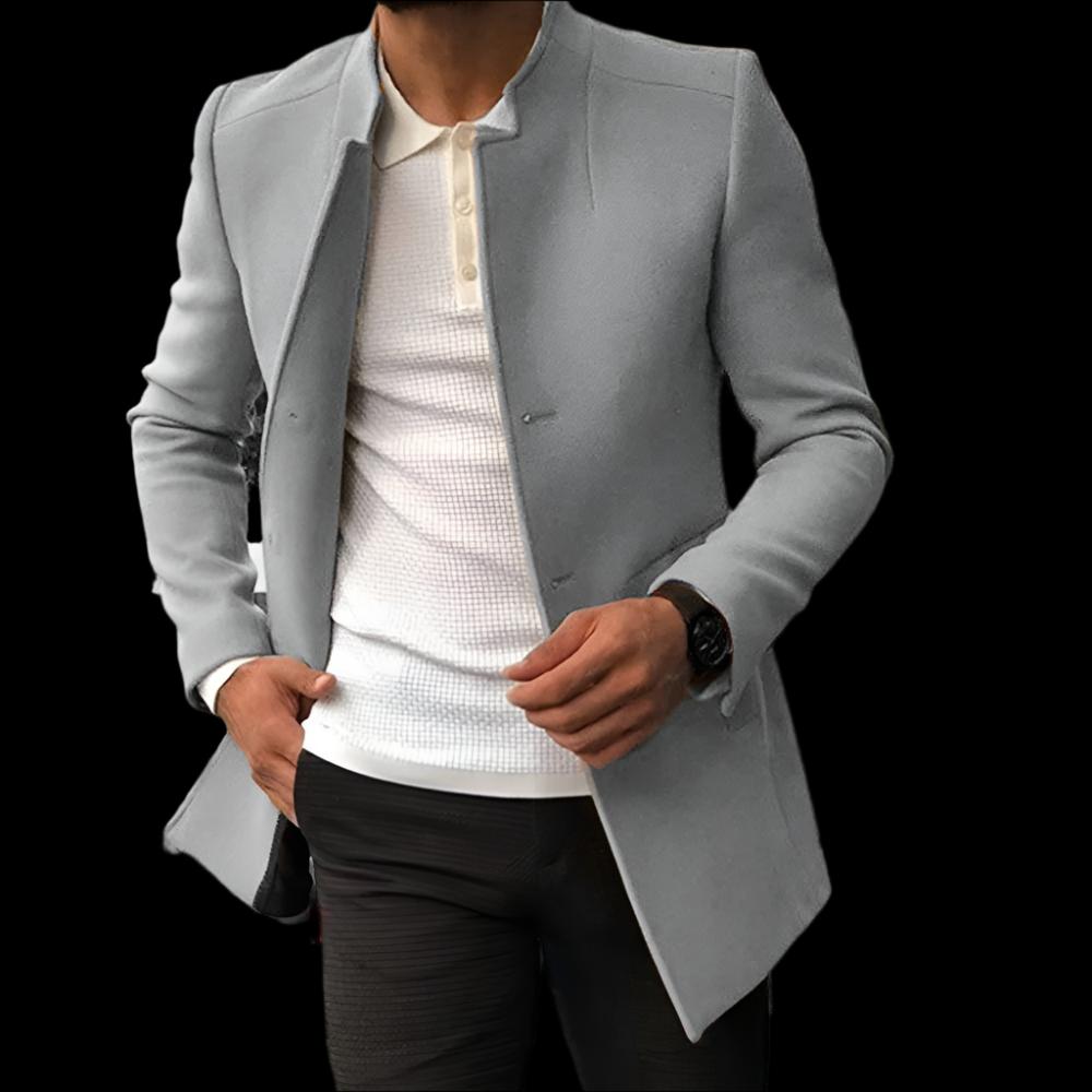 Grey Men's Slim Single-breasted Solid Color Smart Jacket