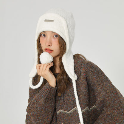 Women's Knitted Hat With Ear Protector And Woolley Balls