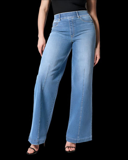 Light Blue Wide Leg Elastic Waist Jeans