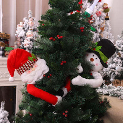 Christmas Tree Hugging Snowman & Santa