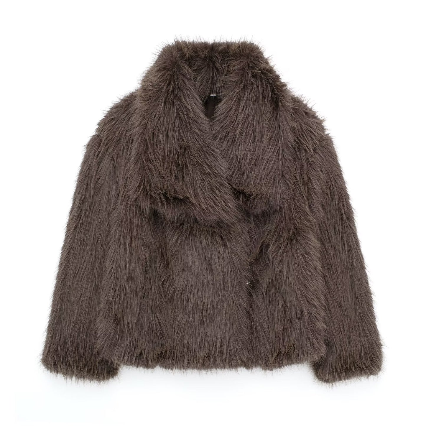 Brown Winter Faux Fur Plush Lapel Coat