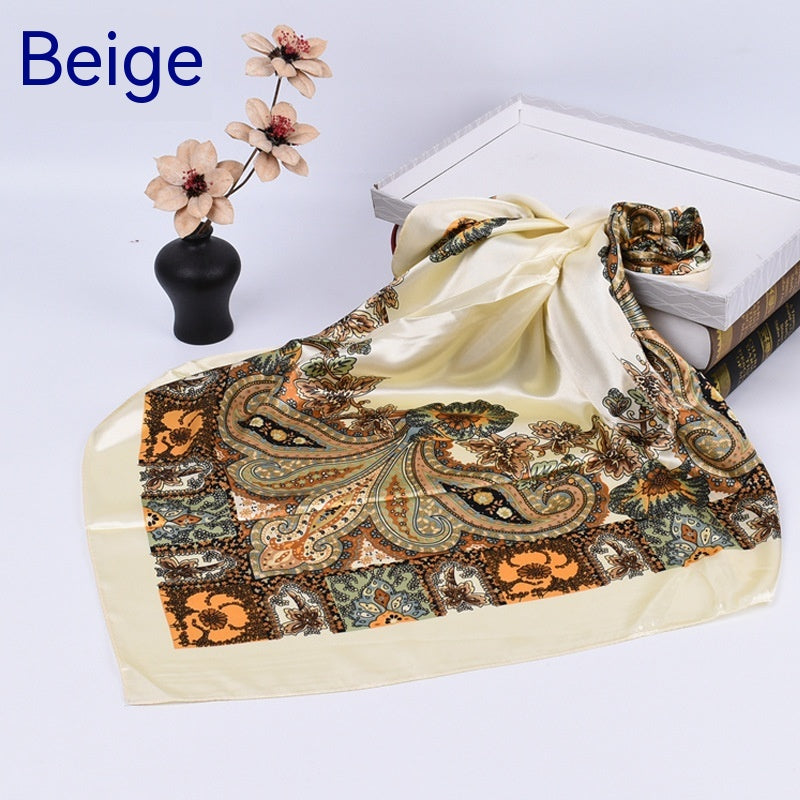 Large Kerchief Silk Scarf Classic Retro Printing