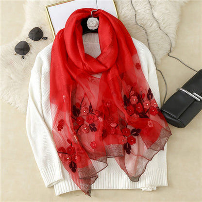 Flower Embroidery Silk Begonia Scarf