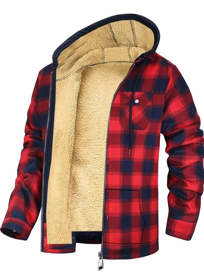 Woolen Cotton Padded Plaid Coat