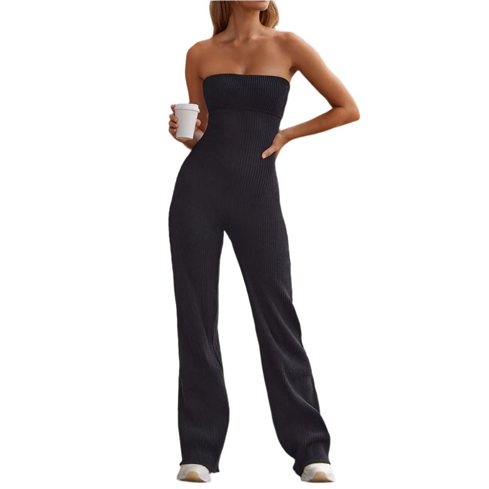 Black Casual One-piece Bandeaux Jumpsuit