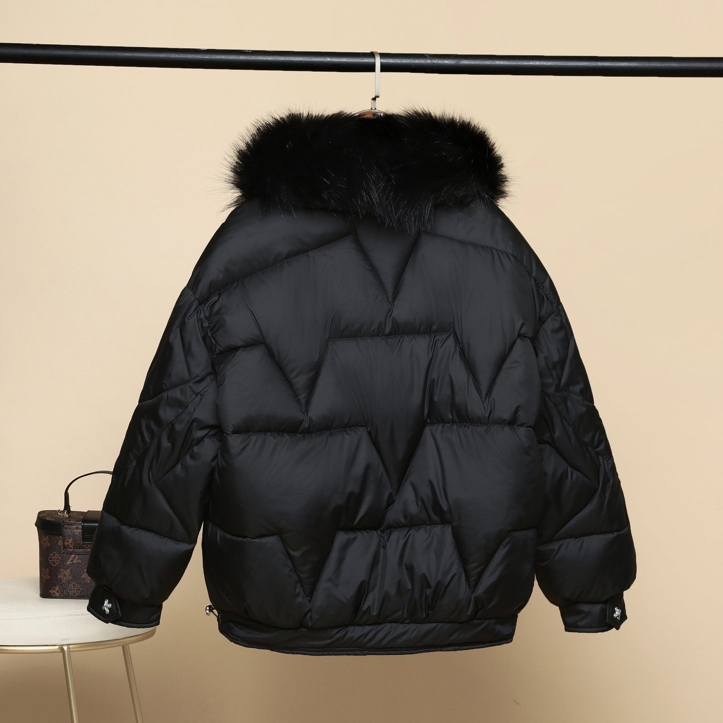 Plus Size Winter Cotton-Padded Coat with Fur Collar