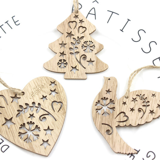 Christmas Tree Creative Hollow Love Bird Wooden Pendant