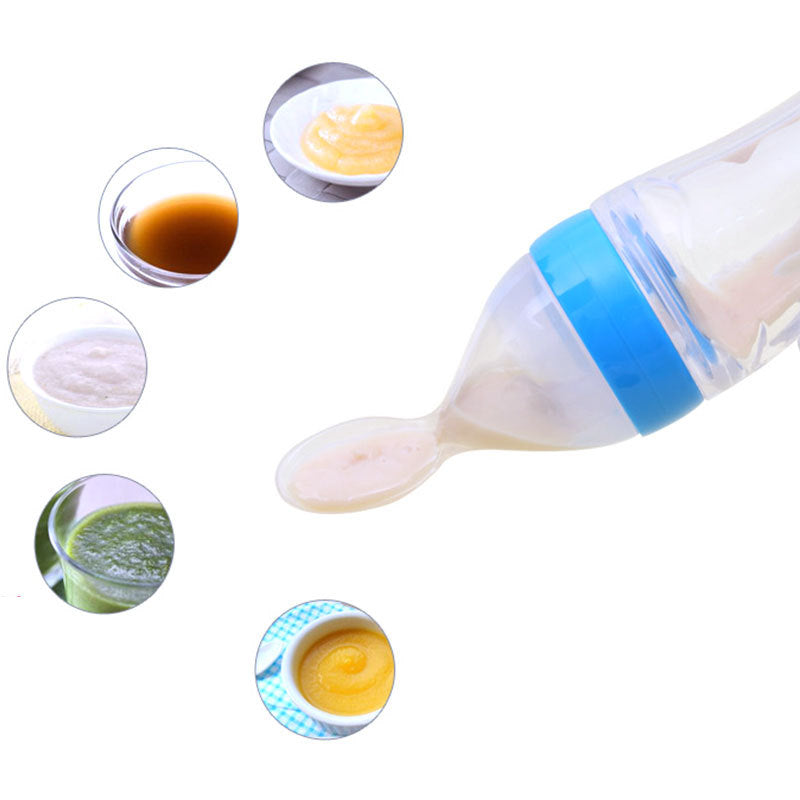 Baby Silicone Squeeze Feeding Bottle with Spoon