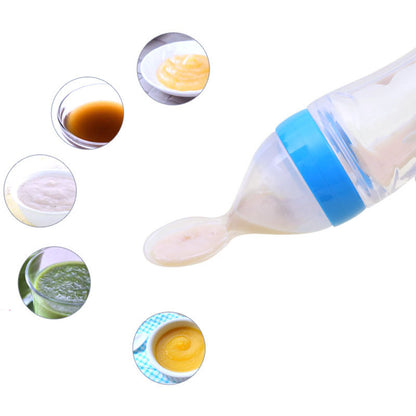 Baby Silicone Squeeze Feeding Bottle with Spoon