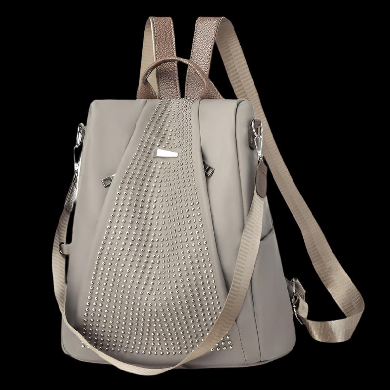 Khaki Women's Studded Trendy Nylon Backpack