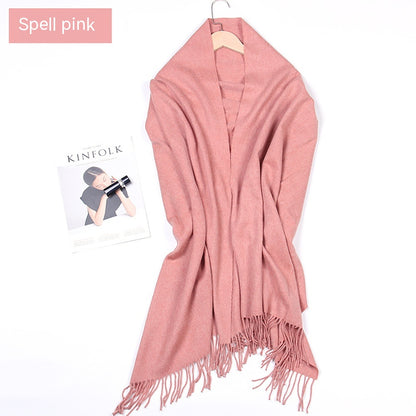 Solid Color Lambswool Fringe Shawl