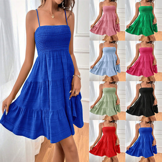 Woman's Summer Square-collar Pleated Dress