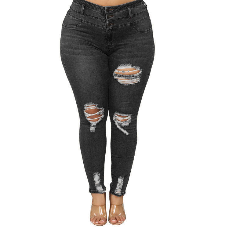 High Waist Plus Size Ripped Jeans