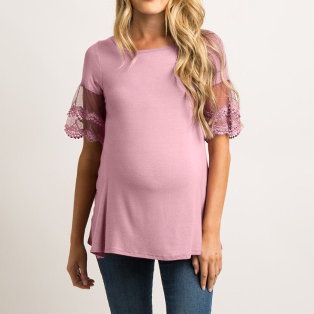 Cotton Maternity Top with Lace Sleeve