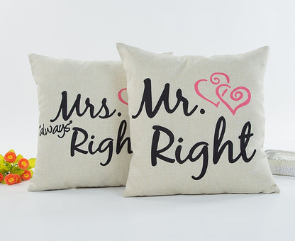 Mr & Mrs Right Linen Pillowcase