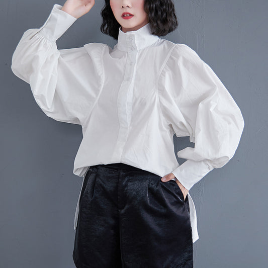 White Loose Korean Style Long-sleeved Shirt