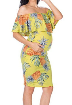 Womens Off Shoulder Printed Maternity Dress