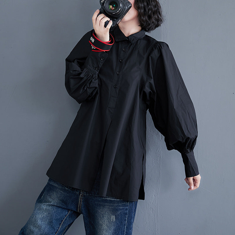 Black Loose Korean Style Long-sleeved Shirt