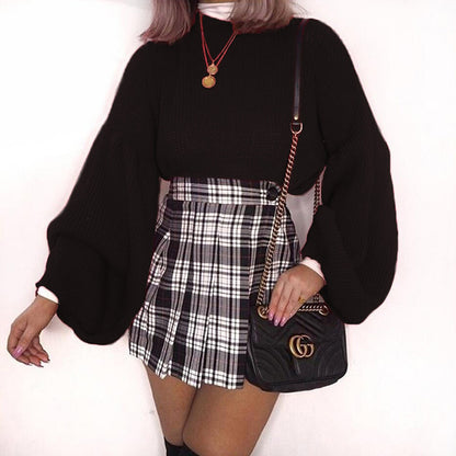 Black Chiffon Loose Long Sleeve Jumper