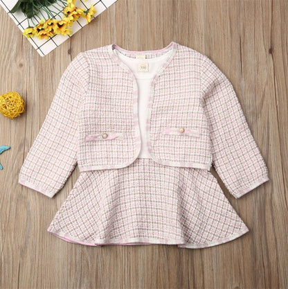 Two-piece Baby Plaid Long-sleeved Jacket & Skirt Suit