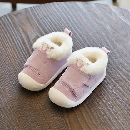 Cute Baby Velvet Booties with Fur Lining