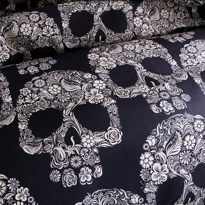 Lush Flower Skull Quilt Cover Set