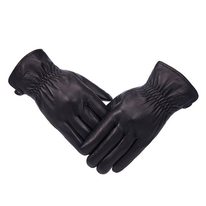 Fleece-lined Thick Windproof Faux Deerskin Grain Sheepskin Gloves