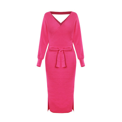 Pink Elegance Defined: V-neck Dress