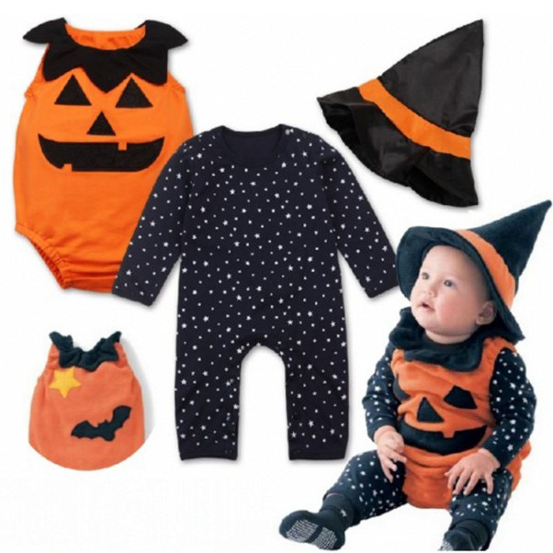 Halloween Pumpkin Performance Wear Baby Romper Jumpsuit & Hat