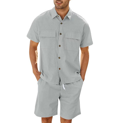 Men Summer Short Sleeve Suit with Lapel Pockets