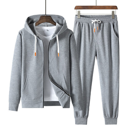 Casual Trendy Waffle Hooded Sports Sweater & Pants Suit