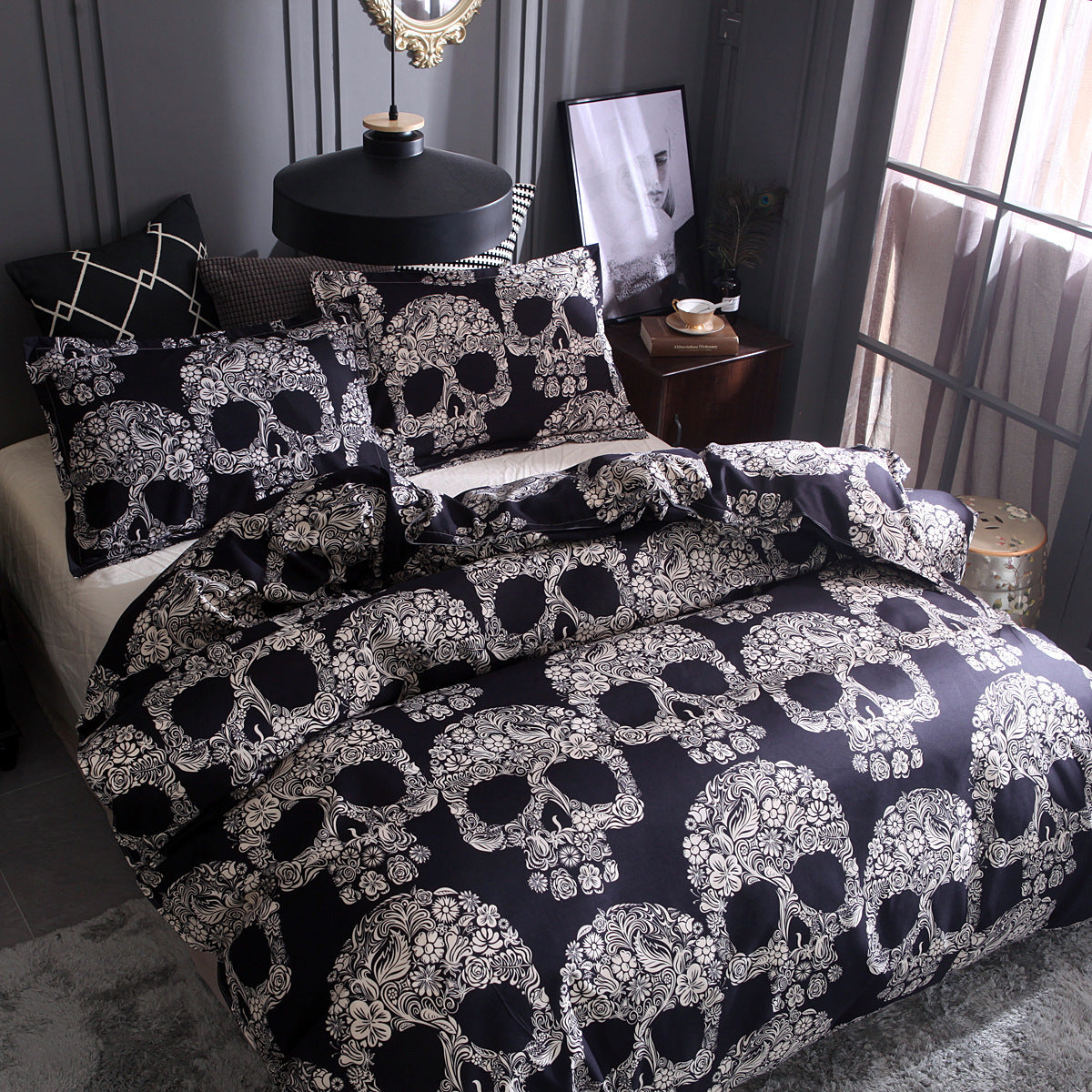 Lush Flower Skull Quilt Cover Set