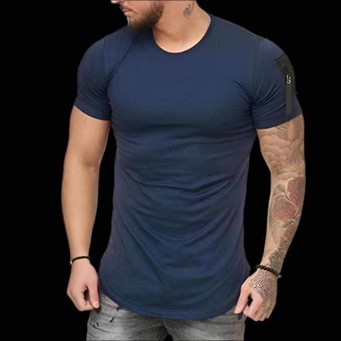 Blue Men's Solid Colored Short Sleeve Top