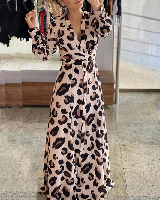 Leopard Print Long Sleeve Dress