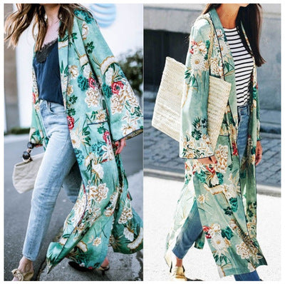 Ladies Fashion Stylish Printed Gown and Kimono Cardigan