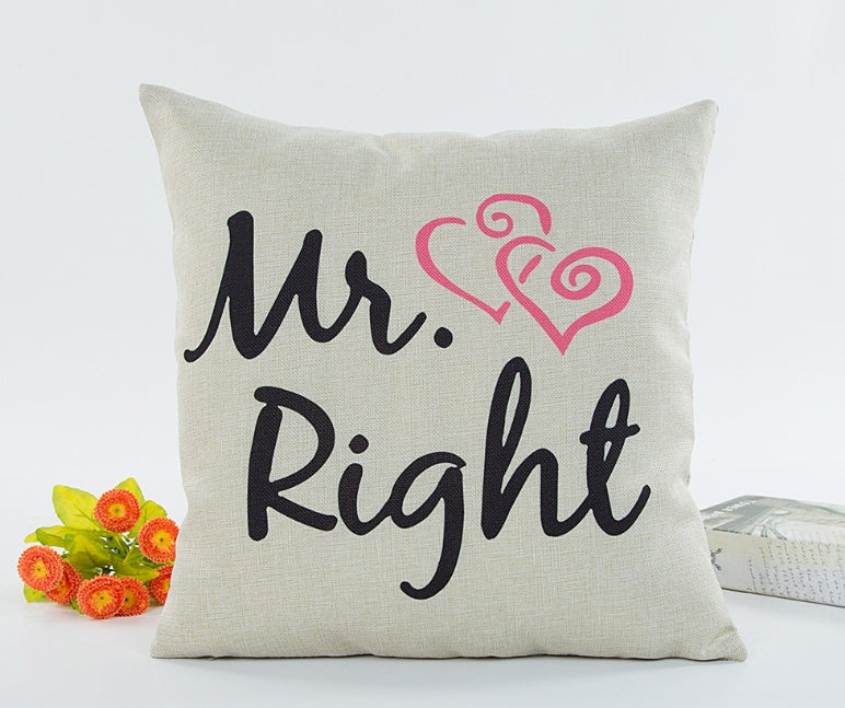 Mr & Mrs Right Linen Pillowcase