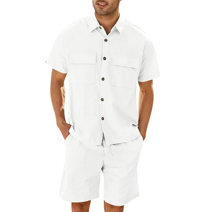 Men Summer Short Sleeve Suit with Lapel Pockets