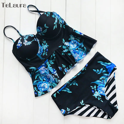 Floral Tankini: Push Up, High Waist