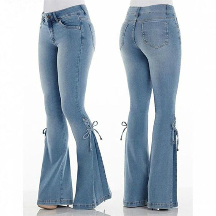 Ladies Mid-Waisted Stretch Flared Denim Jeans