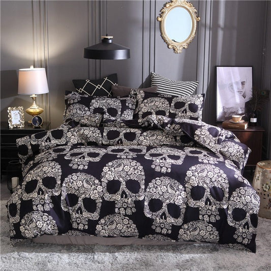 Lush Flower Skull Quilt Cover Set