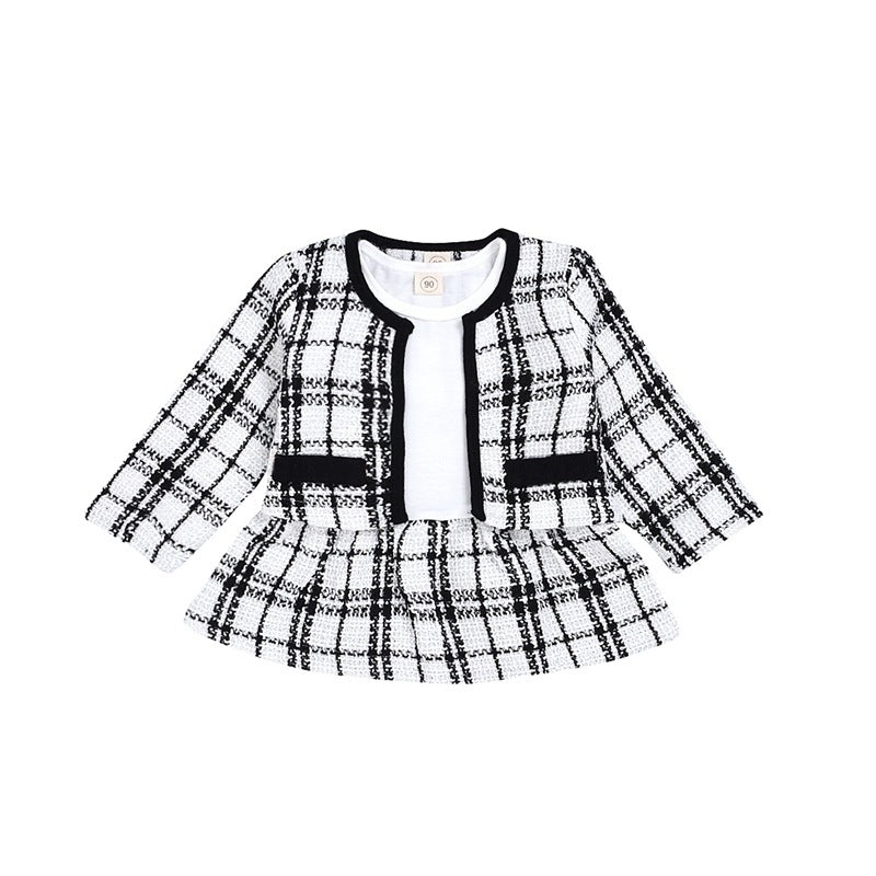 Two-piece Baby Plaid Long-sleeved Jacket & Skirt Suit