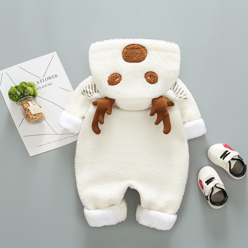 Super cute baby outing cotton fleece romper with antlers