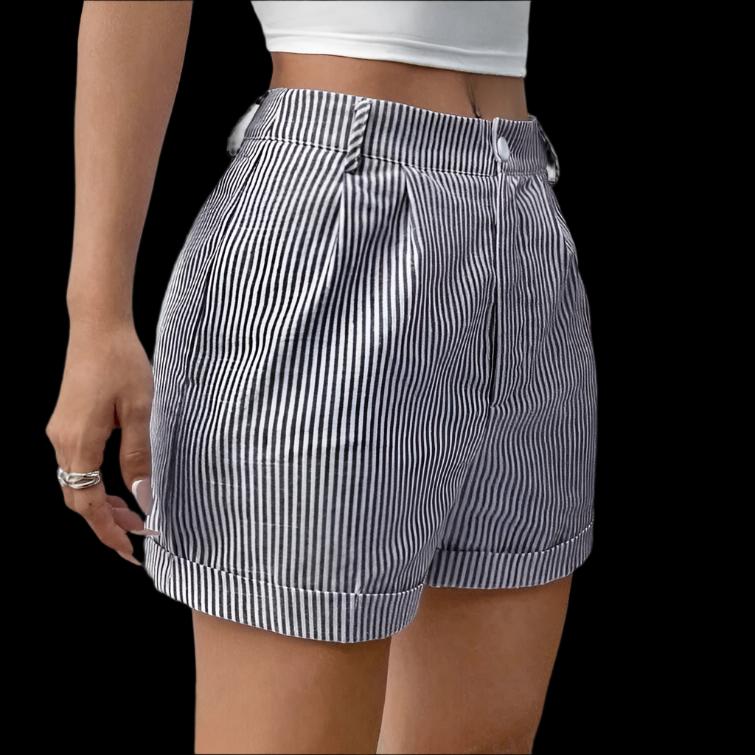 Black Women's Striped Pocket Shorts