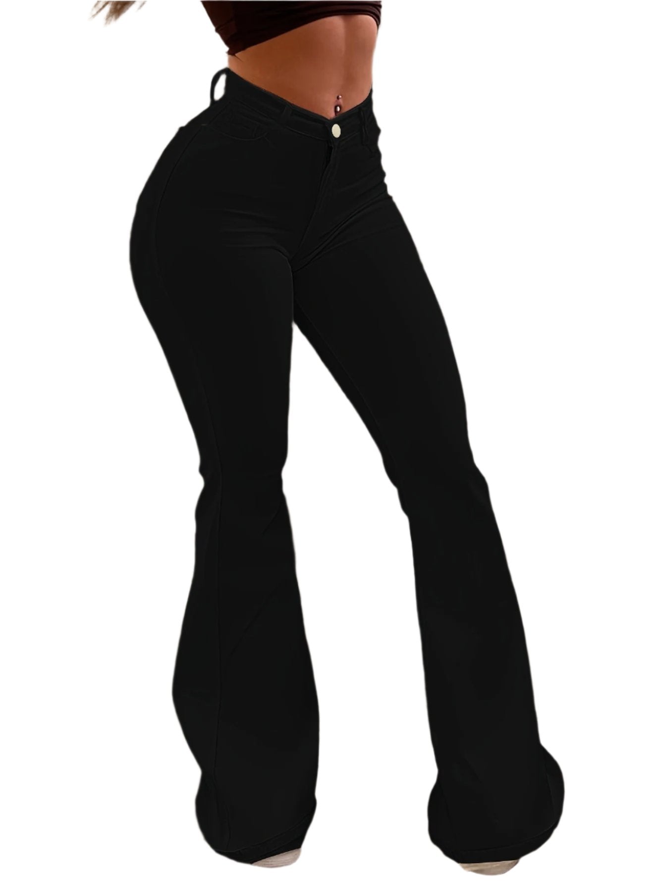 Black Women's Elastic High Waist Micro-Pull Flared Jeans