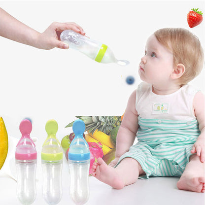 Baby Silicone Squeeze Feeding Bottle with Spoon