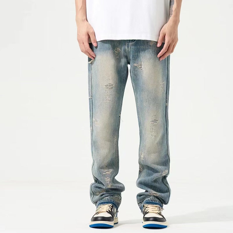 American Retro Washed Look Old Ripped Jeans