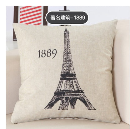 Printed Cotton Cushion Cover Of Great Buildings - London Paris New York